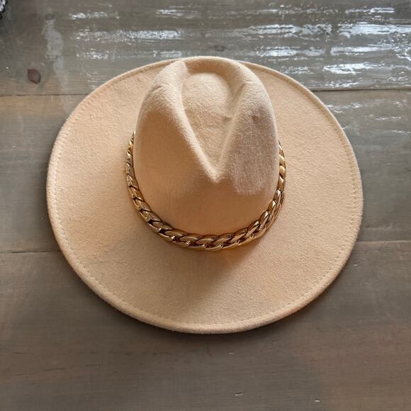 Cream Chain Link Strap Western Fashion Hat - Picture 1 of 9